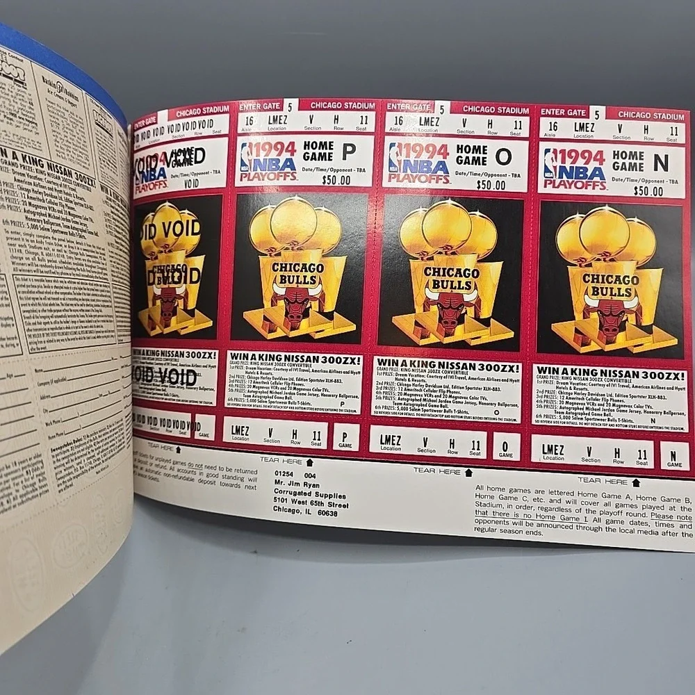 1994 Chicago‎ Bulls Ticket Book 10 Playoff Ticket NBA RARE Jordan 90s Pippen